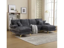 Sofá moderno em U - 272 x 136 x 88 cm - com 2 assentos reclináveis para sala de estar e quarto - Chenille - cinza