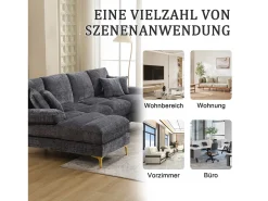 Sofá moderno em U - 272 x 136 x 88 cm - com 2 assentos reclináveis para sala de estar e quarto - Chenille - cinza