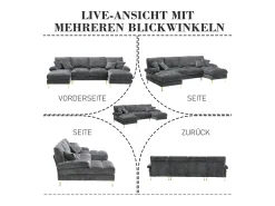 Sofá moderno em U - 272 x 136 x 88 cm - com 2 assentos reclináveis para sala de estar e quarto - Chenille - cinza