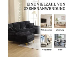 Sofá moderno em U - 272 x 136 x 88 cm - com 2 assentos reclináveis para sala de estar e quarto - Chenille - preto