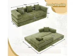 Sofá modular - 198 x 79 x 60 cm - conversível - com bolsos laterais - chenille - verde