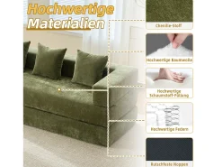 Sofá modular - 198 x 79 x 60 cm - conversível - com bolsos laterais - chenille - verde
