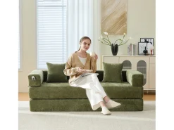 Sofá modular - 198 x 79 x 60 cm - conversível - com bolsos laterais - chenille - verde
