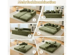 Sofá modular - 198 x 79 x 60 cm - conversível - com bolsos laterais - chenille - verde