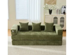Sofá modular - 198 x 79 x 60 cm - conversível - com bolsos laterais - chenille - verde