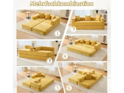Sofá modular - 198 x 79 x 60 cm - conversível - com bolsos laterais - chenille - amarelo
