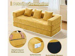 Sofá modular - 198 x 79 x 60 cm - conversível - com bolsos laterais - chenille - amarelo