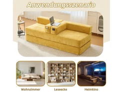 Sofá modular - 198 x 79 x 60 cm - conversível - com bolsos laterais - chenille - amarelo