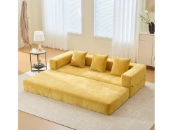 Sofá modular - 198 x 79 x 60 cm - conversível - com bolsos laterais - chenille - amarelo
