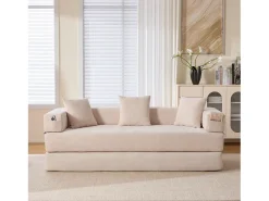 Sofá modular - 198 x 79 x 60 cm - conversível - com bolsos laterais - chenille - bege
