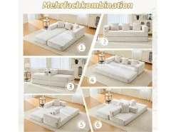 Sofá modular - 198 x 79 x 60 cm - conversível - com bolsos laterais - chenille - bege