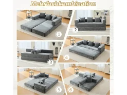Sofá modular - 198 x 79 x 60 cm - conversível - com bolsos laterais - chenille - cinza