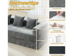 Sofá modular - 198 x 79 x 60 cm - conversível - com bolsos laterais - chenille - cinza