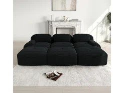 Sofá modular 3 lugares + 3 puff - veludo côtelê - com 3 almofadas - densidade assento 32kg/m³ - 298x178x70cm - Preto