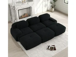 Sofá modular 3 lugares + 3 puff - veludo côtelê - com 3 almofadas - densidade assento 32kg/m³ - 298x178x70cm - Preto