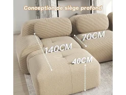 Sofá modular 3 lugares + 3 puff - veludo côtelê - com 3 almofadas - densidade assento 32kg/m³ - 298x178x70cm - Bege