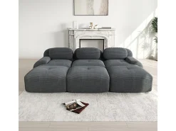 Sofá modular 3 lugares + 3 puff - veludo côtelê - com 3 almofadas - densidade assento 32kg/m³ - 298x178x70cm - Cinza