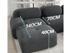 Sofá modular 3 lugares + 3 puff - veludo côtelê - com 3 almofadas - densidade assento 32kg/m³ - 298x178x70cm - Cinza