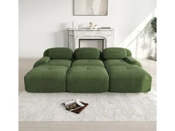 Sofá modular 3 lugares + 3 puff - veludo côtelê - com 3 almofadas - densidade assento 32kg/m³ - 298x178x70cm - Verde