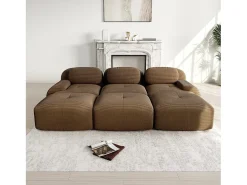 Sofá modular 3 lugares + 3 puffs - veludo cotelê - com 3 almofadas - densidade do assento 32kg/m³ - 298x178x70cm - Marrom