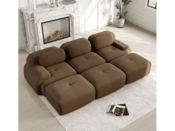 Sofá modular 3 lugares + 3 puffs - veludo cotelê - com 3 almofadas - densidade do assento 32kg/m³ - 298x178x70cm - Marrom