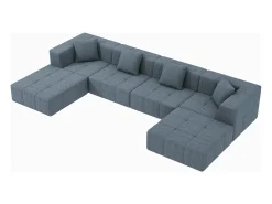 Sofá modular 4 lugares canto tecido - 4 travesseiros e 2 pufes - Cinzento - 370x200x60cm