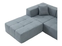 Sofá modular 4 lugares canto tecido - 4 travesseiros e 2 pufes - Cinzento - 370x200x60cm