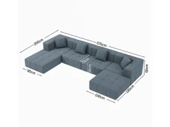 Sofá modular 4 lugares canto tecido - 4 travesseiros e 2 pufes - Cinzento - 370x200x60cm