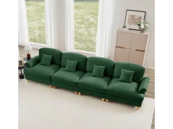 Sofá Modular 4 Lugares Chenille - Capa Removível e 4 Almofadas - 350x83.5x93cm - Verde