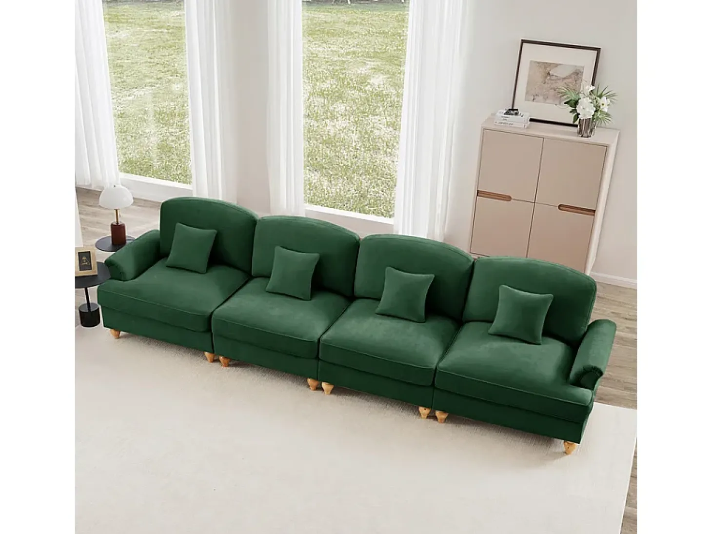 Sofá Modular 4 Lugares Chenille - Capa Removível e 4 Almofadas - 350x83.5x93cm - Verde