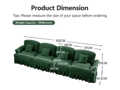 Sofá Modular 4 Lugares Chenille - Capa Removível e 4 Almofadas - 350x83.5x93cm - Verde