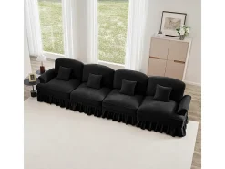 Sofá Modular 4 Lugares Chenille - Capa Removível e 4 Almofadas - 350x83.5x93cm - Preto