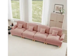 Sofá Modular 4 Lugares Chenille - Capa Removível e 4 Almofadas - 350x83.5x93cm - Rosa