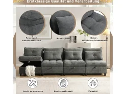 Sofá Modular 4 Lugares em Chenille - com 8 Almofadas e 4 Armazenamentos - Carga Máx. 500kg - 274x76x87cm - Cinza