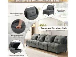Sofá Modular 4 Lugares em Chenille - com 8 Almofadas e 4 Armazenamentos - Carga Máx. 500kg - 274x76x87cm - Cinza