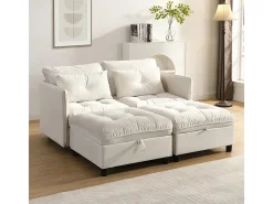 Sofá Modular 4 Lugares em Chenille - com 8 Almofadas e 4 Armazenamentos - Carga Máx. 500kg - 274x76x87cm - Bege