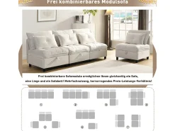 Sofá Modular 4 Lugares em Chenille - com 8 Almofadas e 4 Armazenamentos - Carga Máx. 500kg - 274x76x87cm - Bege
