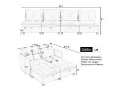 Sofá Modular 4 Lugares em Chenille - com 8 Almofadas e 4 Armazenamentos - Carga Máx. 500kg - 274x76x87cm - Bege