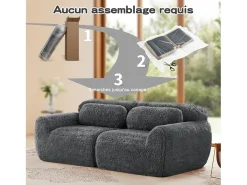 Sofá Modular 2 lugares em tecido peluche, com 2 almofadas, assento extra profundo 75cm, 204x104x73cm, Cinza