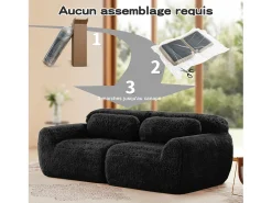 Sofá Modular 2 lugares em tecido peluche, com 2 almofadas, assento extra profundo 75cm, 204x104x73cm, Preto