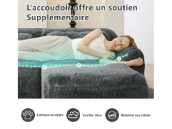 Sofá Modular 4 lugares em tecido peluche, com 4 almofadas, sem estrutura, 378x104x73cm, Cinza