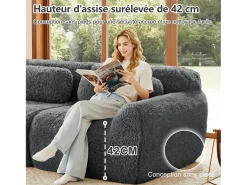 Sofá Modular 4 lugares em tecido peluche, com 4 almofadas, sem estrutura, 378x104x73cm, Cinza
