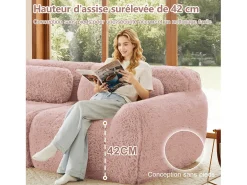 Sofá Modular 2 lugares em tecido peluche, com 2 almofadas, assento extra profundo 75cm, 204x104x73cm, Rosa