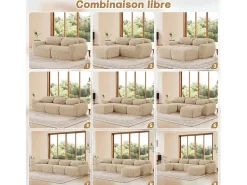 Sofá Modular 2 lugares em tecido peluche, com 2 almofadas, assento extra profundo 75cm, 204x104x73cm, Caqui