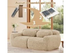 Sofá Modular 2 lugares em tecido peluche, com 2 almofadas, assento extra profundo 75cm, 204x104x73cm, Caqui