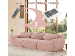 Sofá Modular 3 lugares em tecido peluche, com 3 almofadas, sem estrutura, 291x104x73cm, Rosa