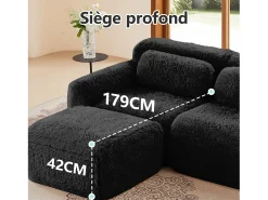 Sofá Modular 4 lugares em tecido peluche, com 4 almofadas, sem estrutura, 378x104x73cm, Preto