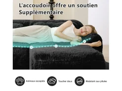 Sofá Modular 4 lugares em tecido peluche, com 4 almofadas, sem estrutura, 378x104x73cm, Preto