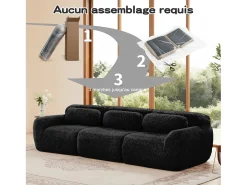 Sofá Modular 3 lugares em tecido peluche, com 3 almofadas, sem estrutura, 291x104x73cm, Preto
