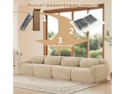 Sofá Modular 4 lugares em tecido peluche, com 4 almofadas, sem estrutura, 378x104x73cm, Caqui